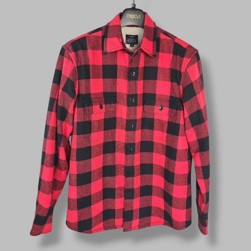 J. Crew Men’s Red Lumberjack Sherpa-Lined Flannel Button Down Size Small